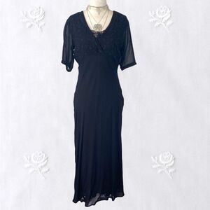 Starina Rayon Witchy Whimsygoth Embroidered Black Mesh Layered Midi Dress L